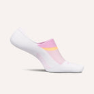 White ankle sock with pink and yellow accents on a white background