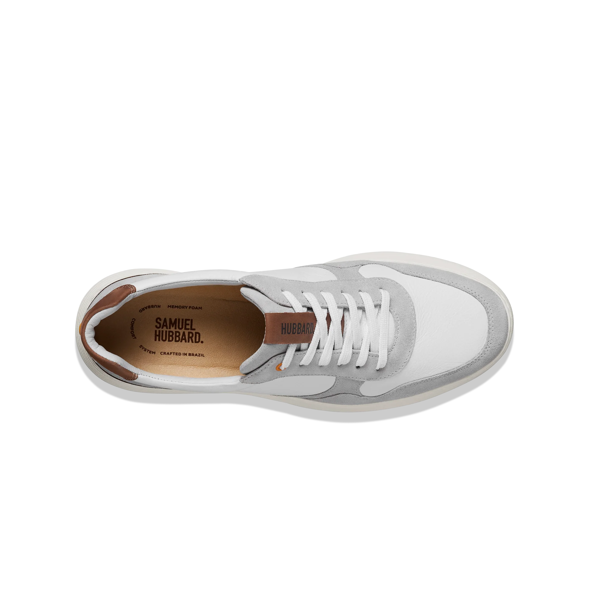 White sneaker with gray accents on a white background
