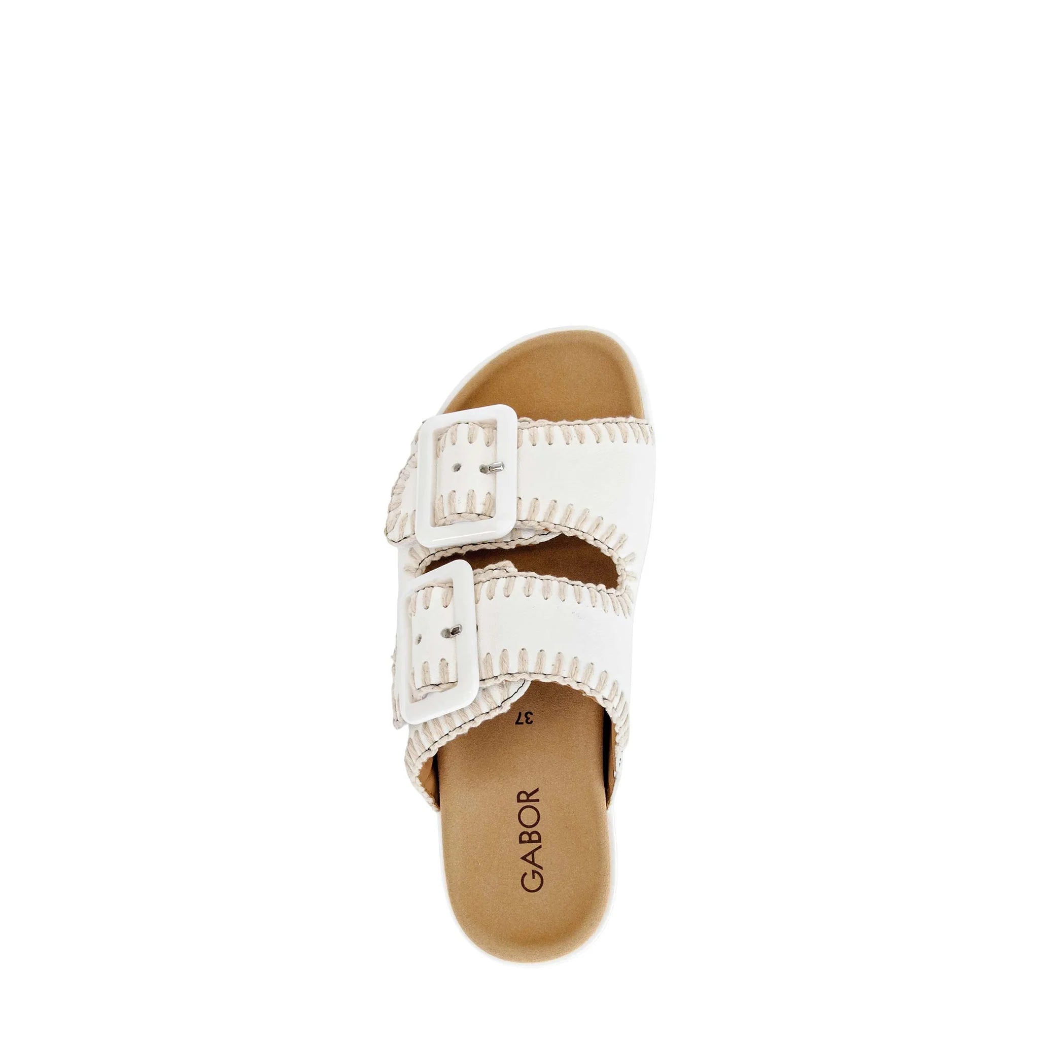 White sandal with a buckle on a white background