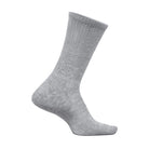 A single light gray heathered crew sock shown on a clean, off-white background.