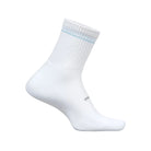White sock with a light blue stripe on a beige background