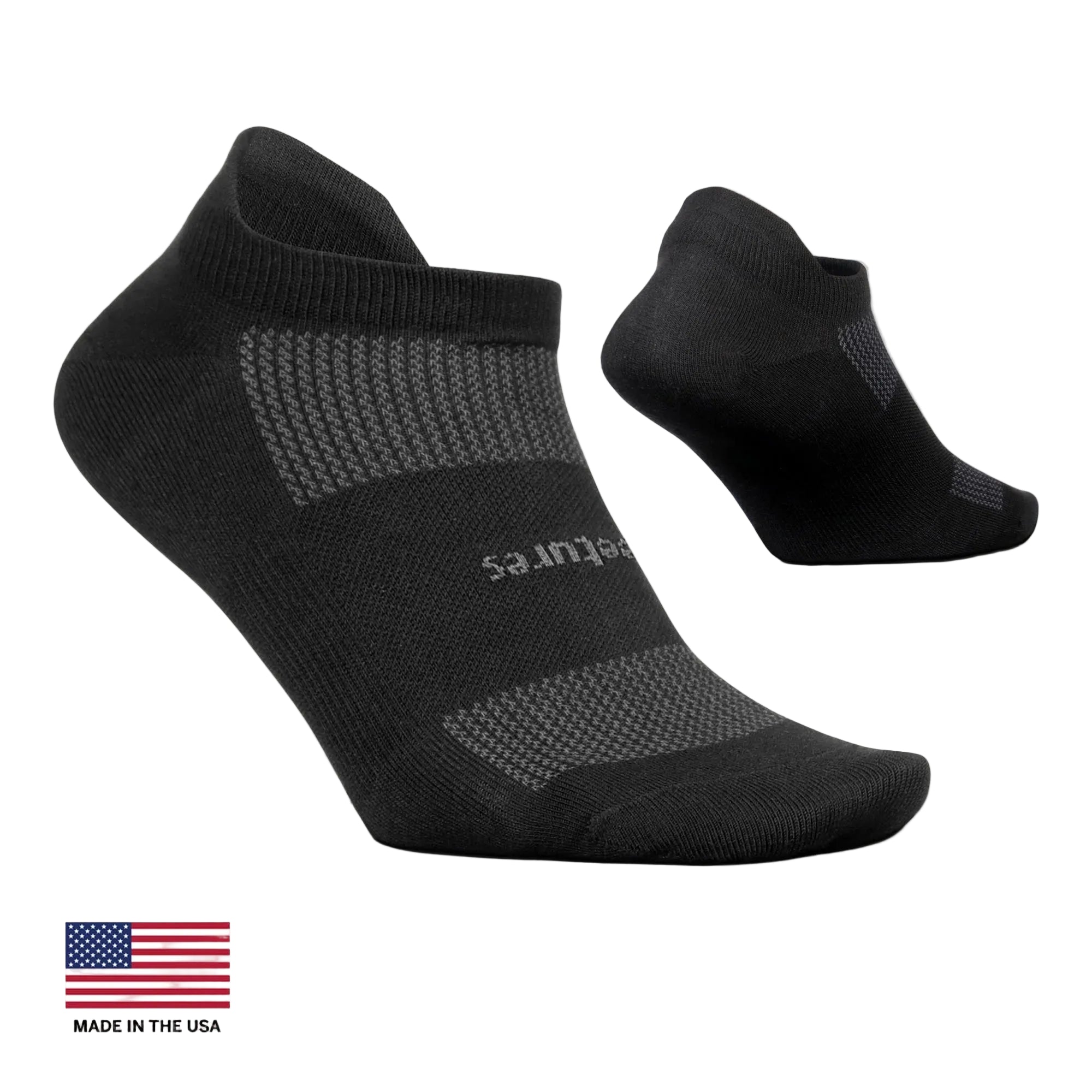 Black ankle socks with mesh design on a white background