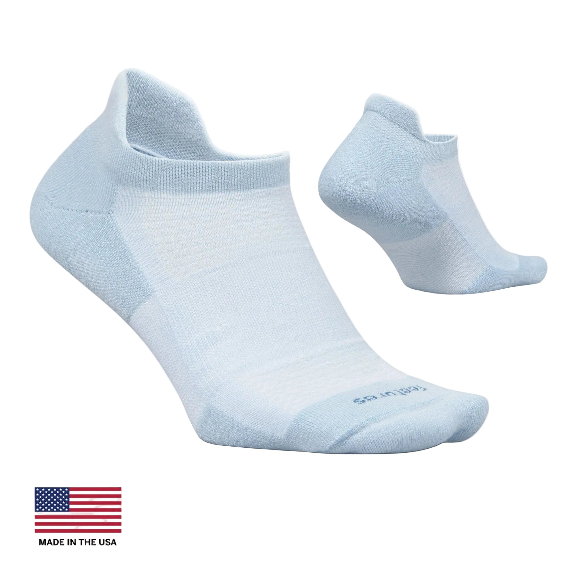 Light blue ankle socks with 'Made in USA' label on a white background