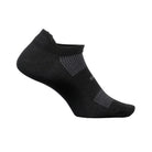 A single black low-cut athletic sock with textured knit panels, shown on a light off-white background.