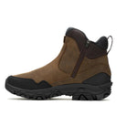 Brown boot with black sole on a white background