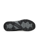 The outsole of a Merrell hiking shoe, showing a black and gray tread pattern on a white background.