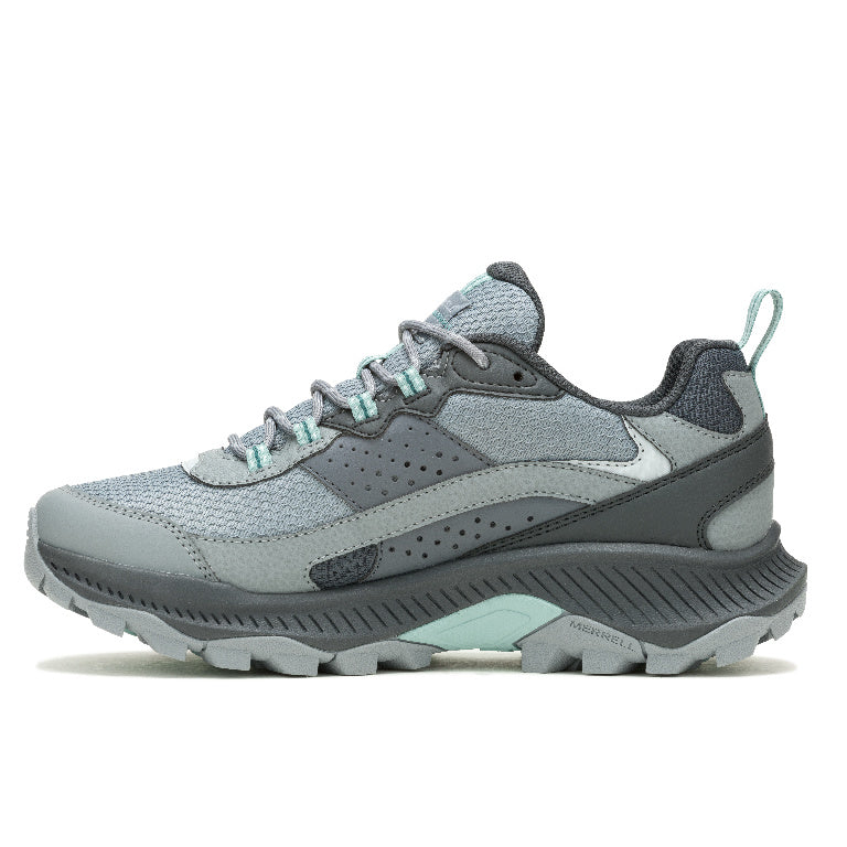 Gray and teal athletic shoe on a white background