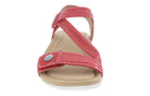 Red sandal with a beige sole on a white background