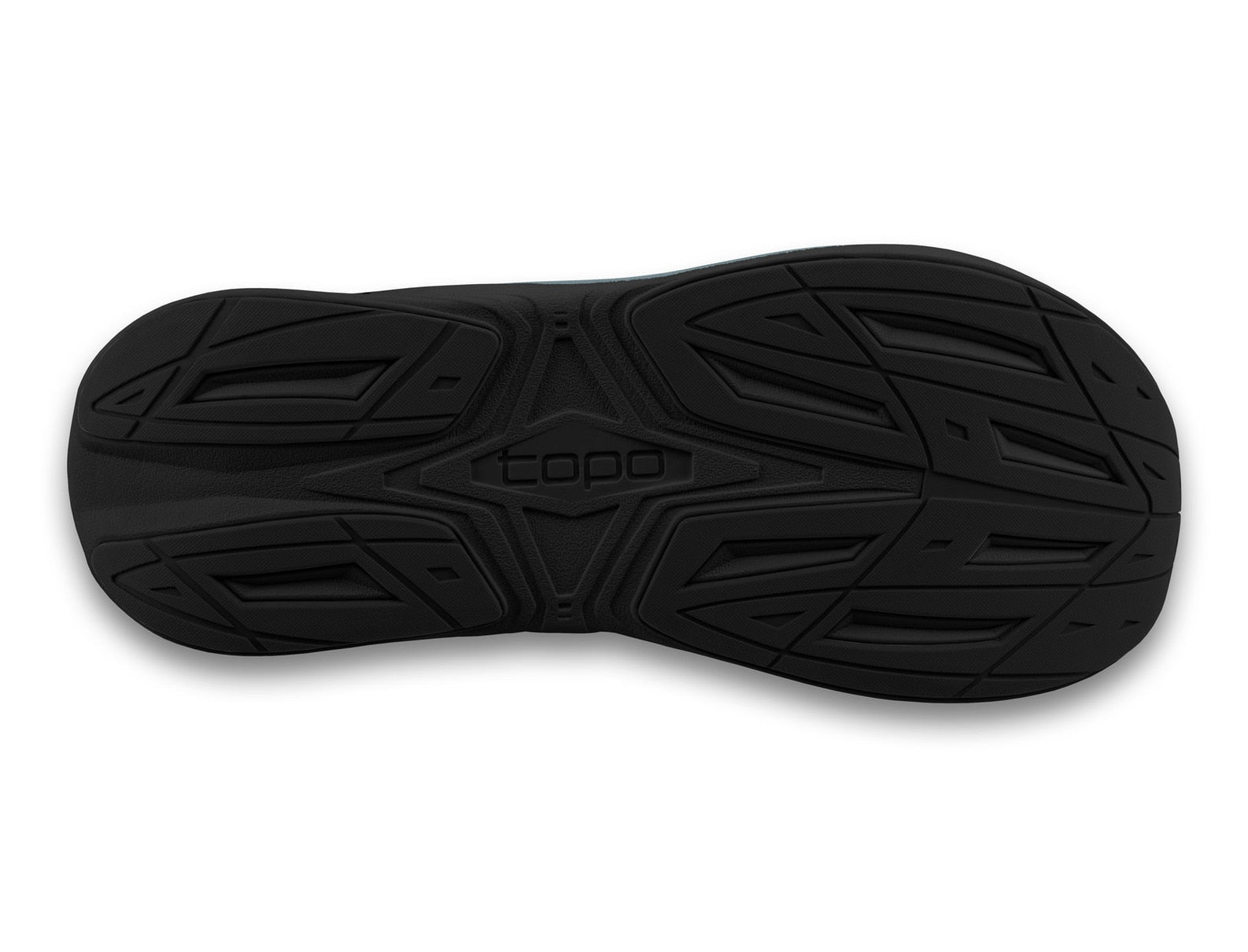 Black shoe sole with brand logo on a white background