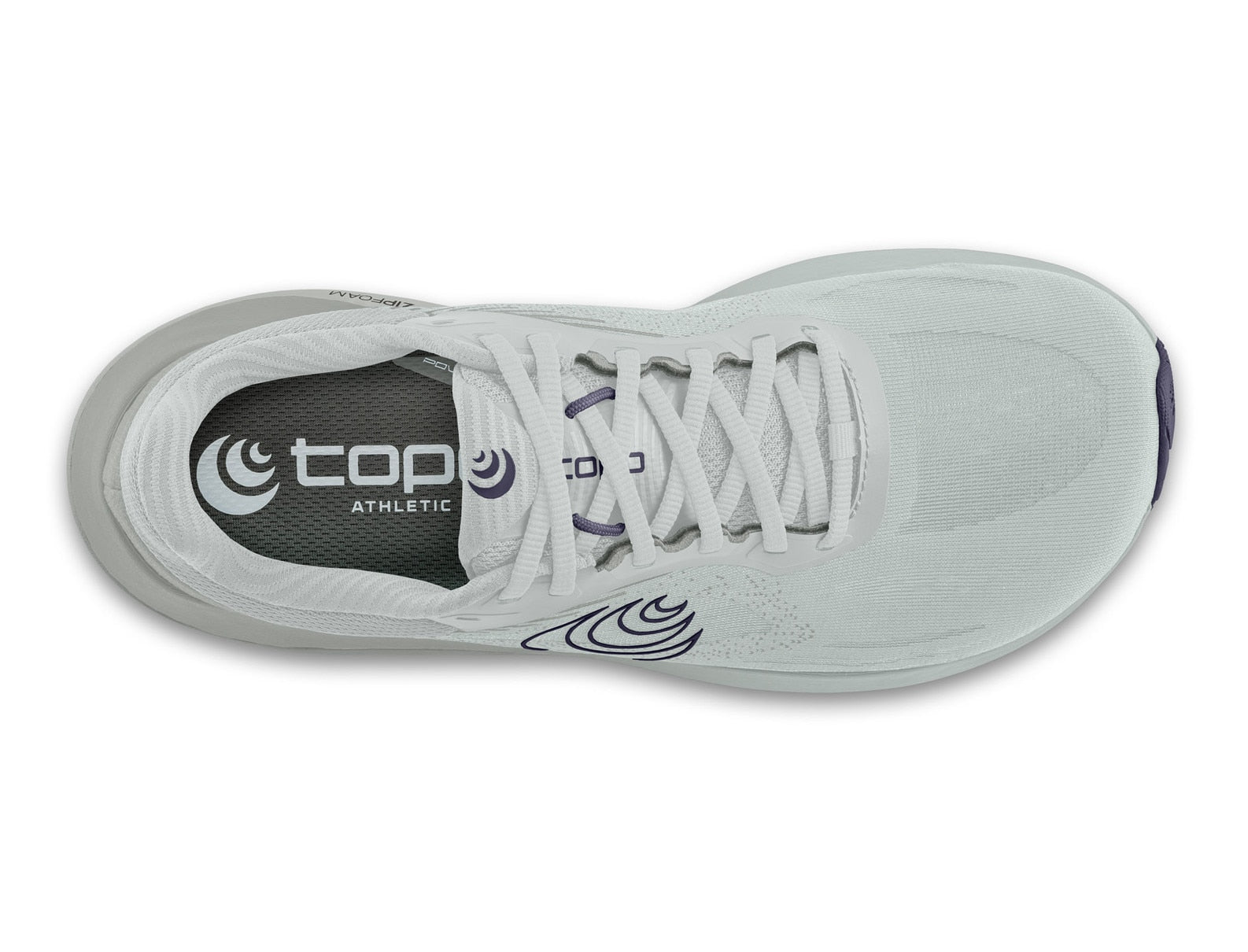 White athletic shoe with brand logo on a white background