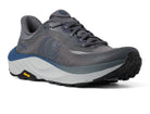 Gray and blue running shoe on a white background