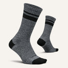 Pair of gray socks with black accents on a white background