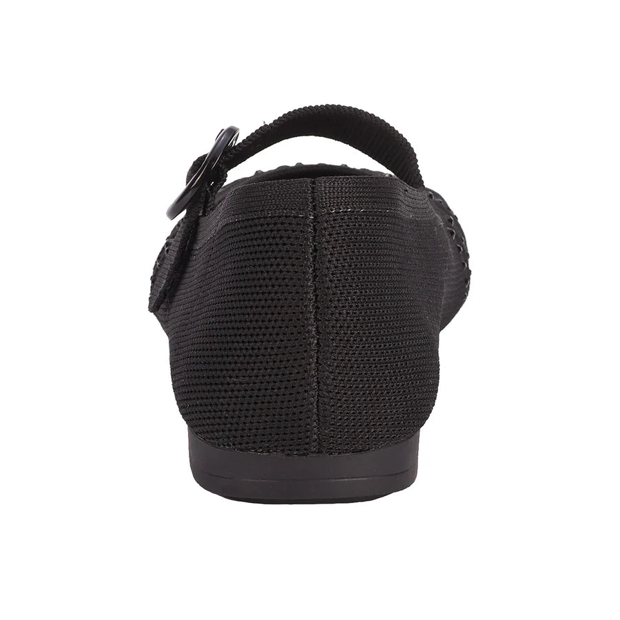 Black woven sandal on a white background