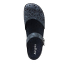 Black sandal with cut-out design on a white background