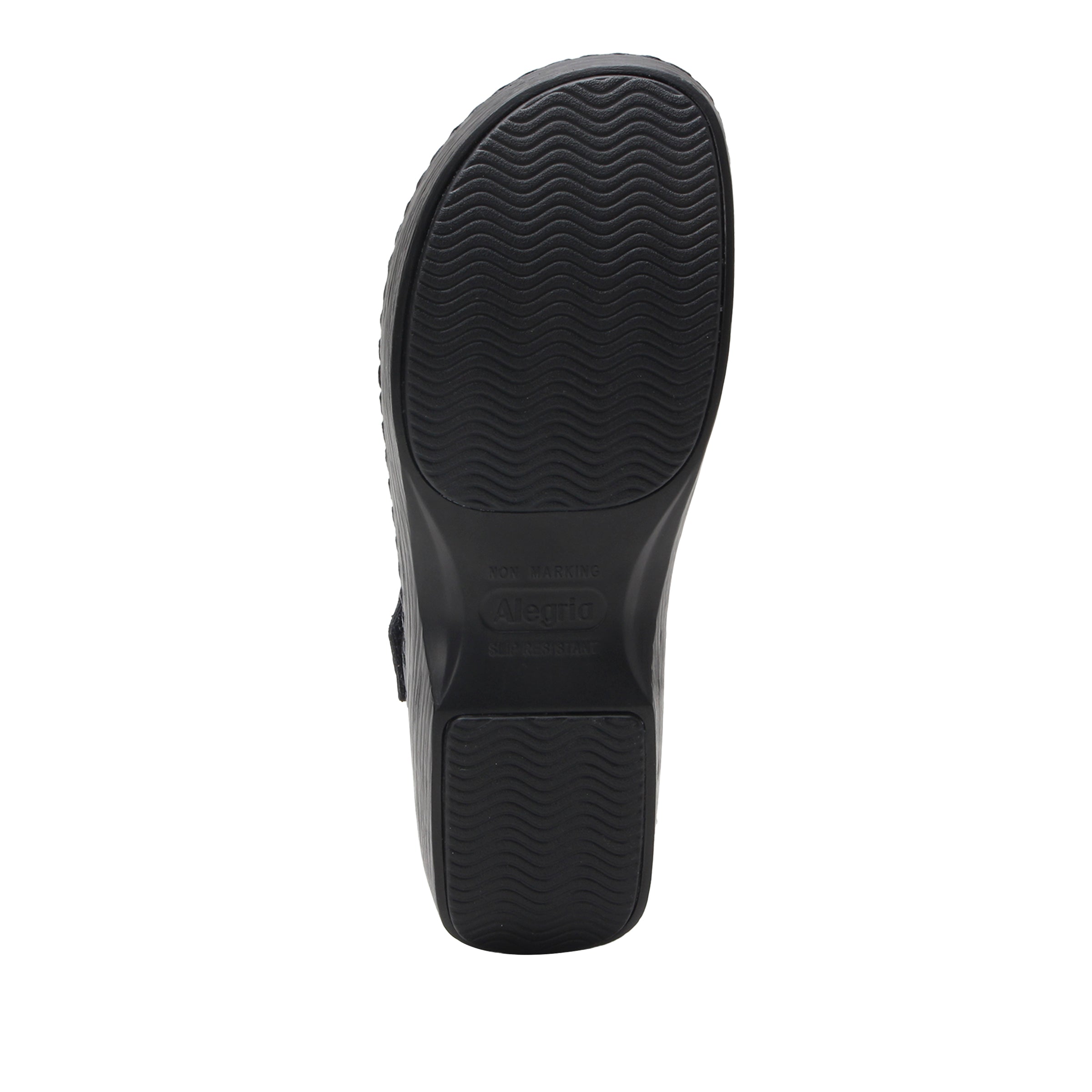 Black shoe sole with 'Alegria' branding on a white background