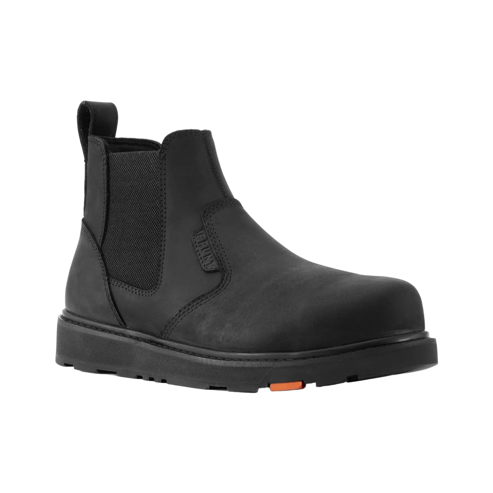Black Chelsea boot on a light gray background