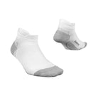 Two pairs of socks, one white and one gray, on a light gray background.