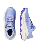 Pair of blue and purple running shoes on a white background