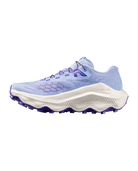 Blue and white athletic shoe on a white background