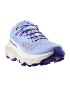 Blue and purple Salomon running shoe on a white background