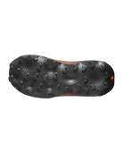 The black textured outsole of a trail running shoe, viewed from the bottom against a solid white background.
