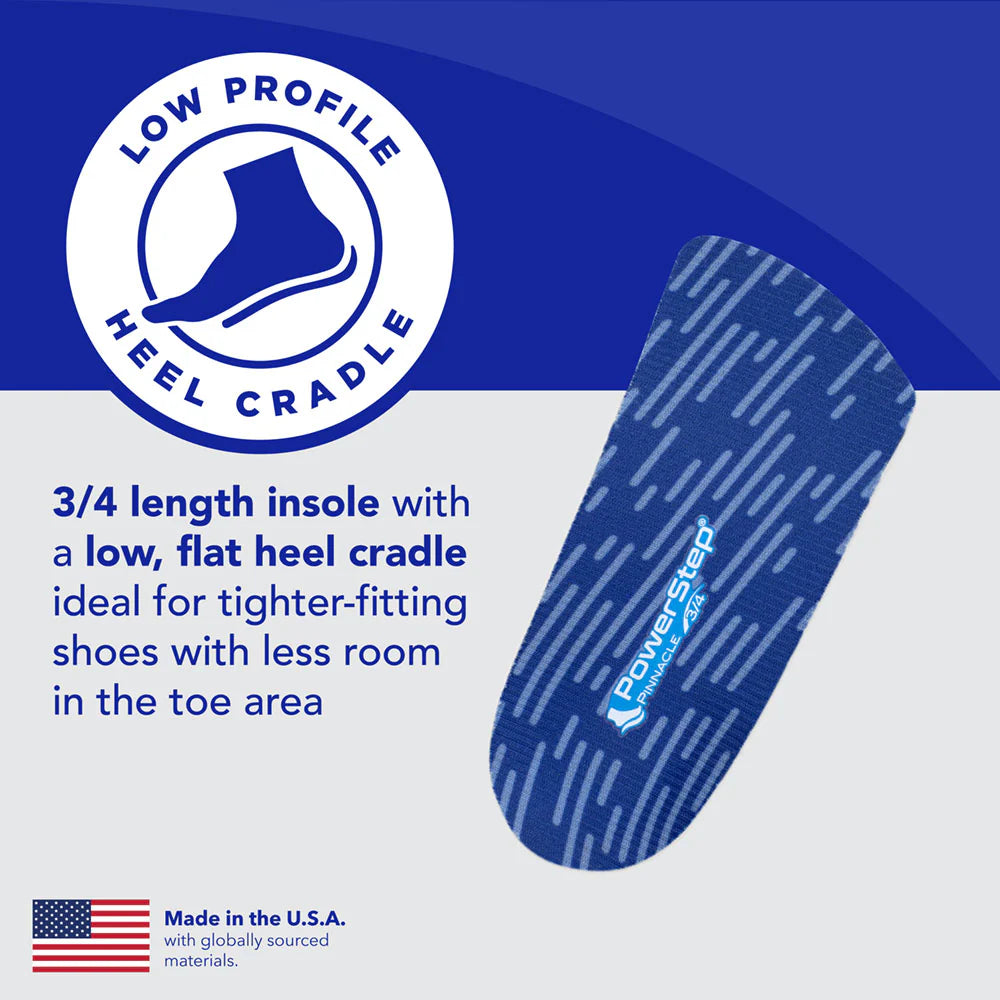 Blue insole with PowerStep logo on a blue and white background