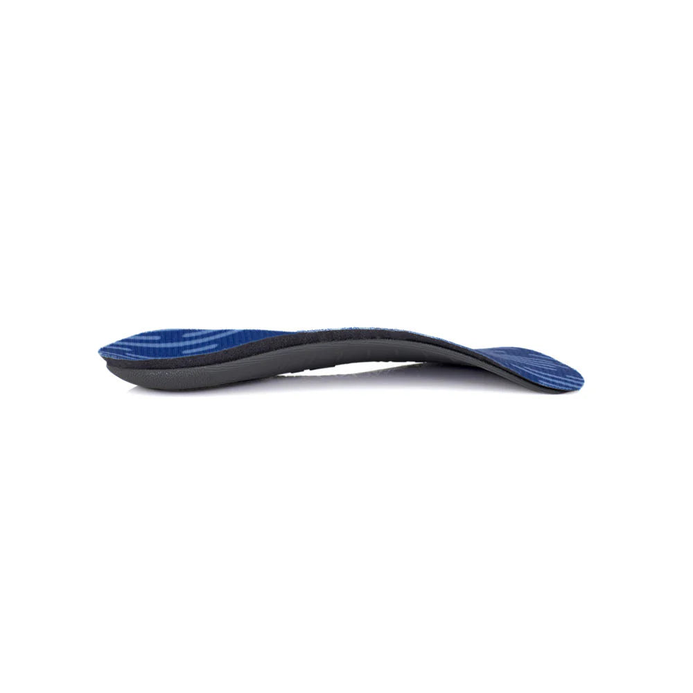 Blue and black shoe insole on a white background