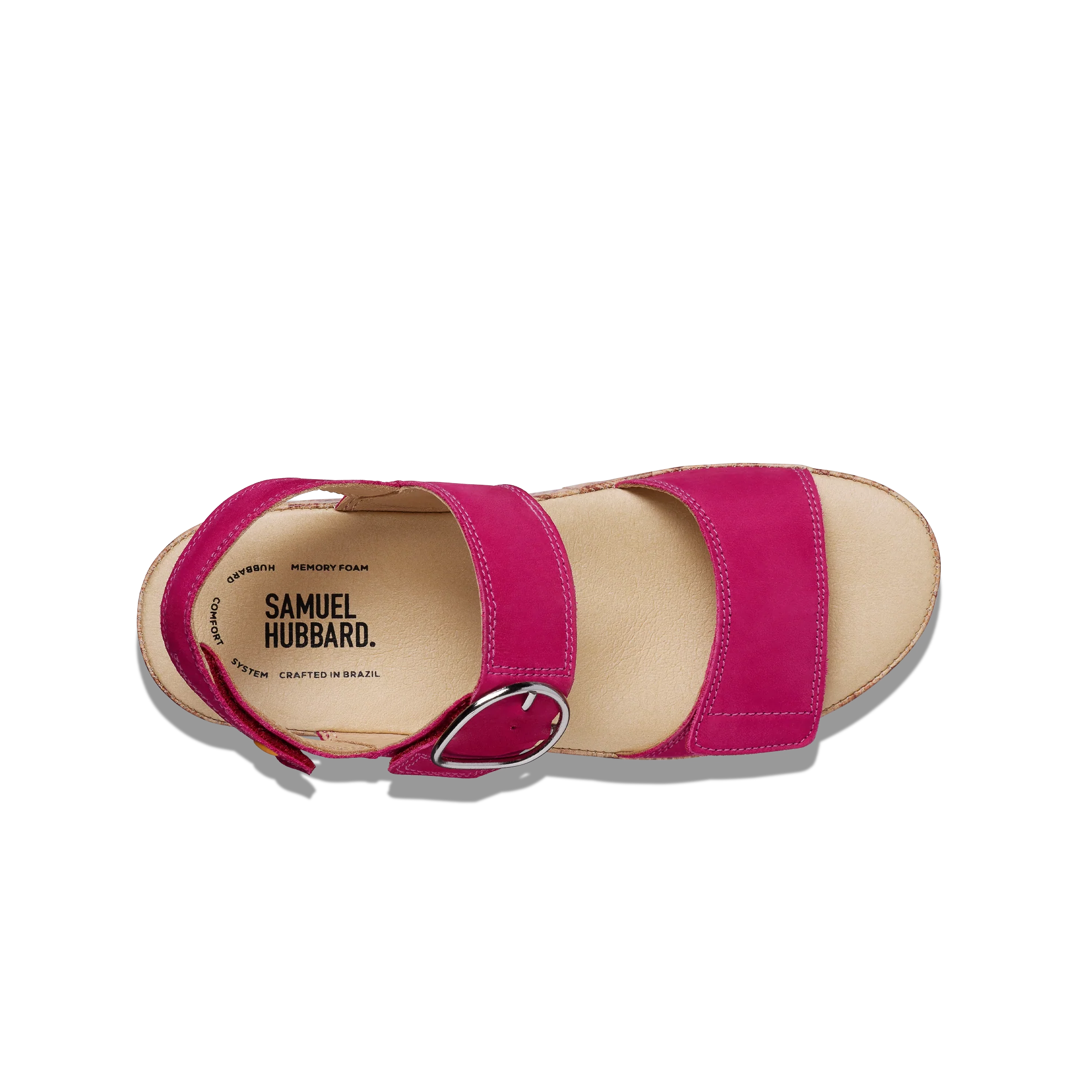 Pink sandal with 'Samuel Hubbard' branding on a white background