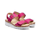 Pink sandals with cork sole on a white background