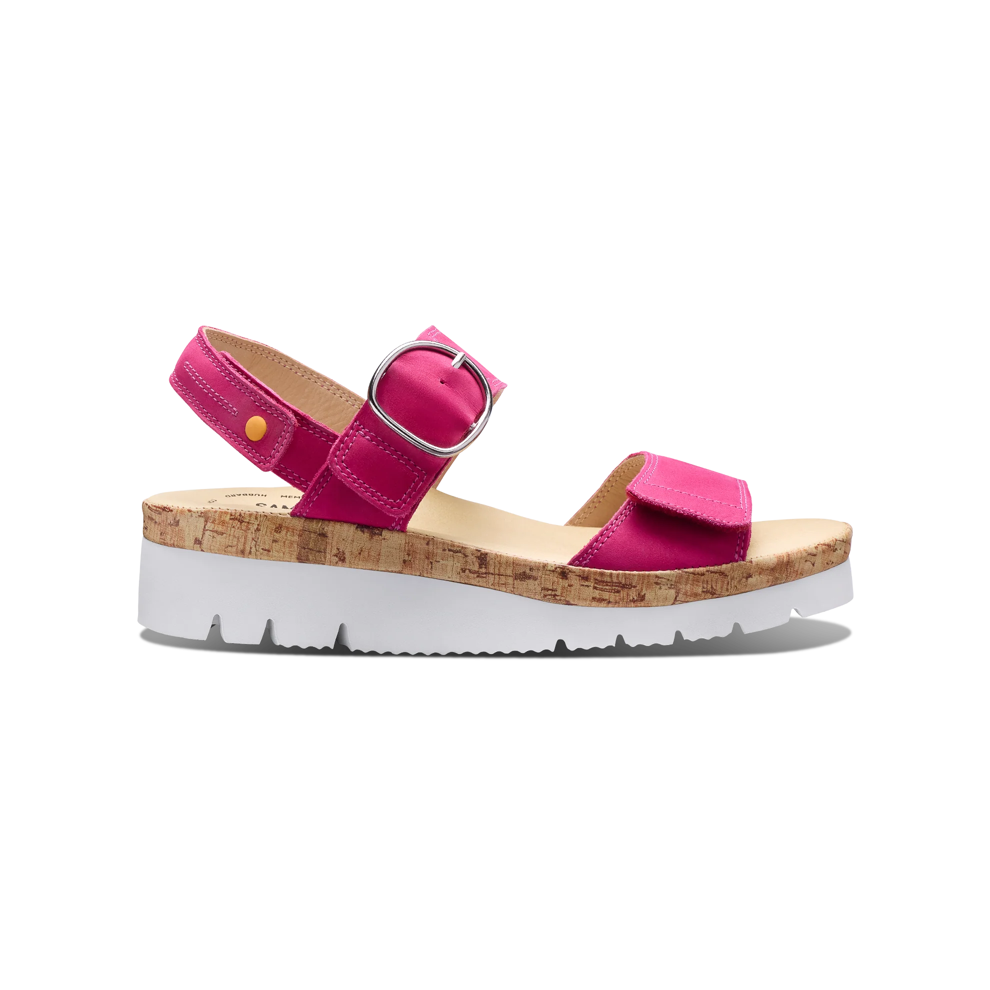 Pink sandal with cork sole on a white background