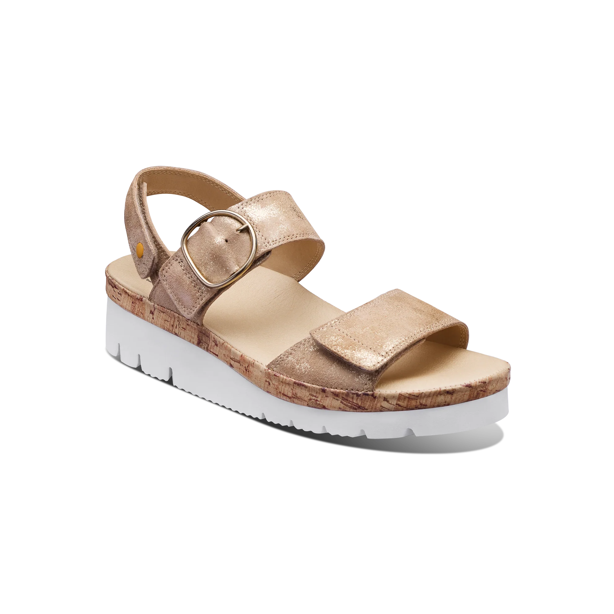 Beige sandal with cork sole on a white background