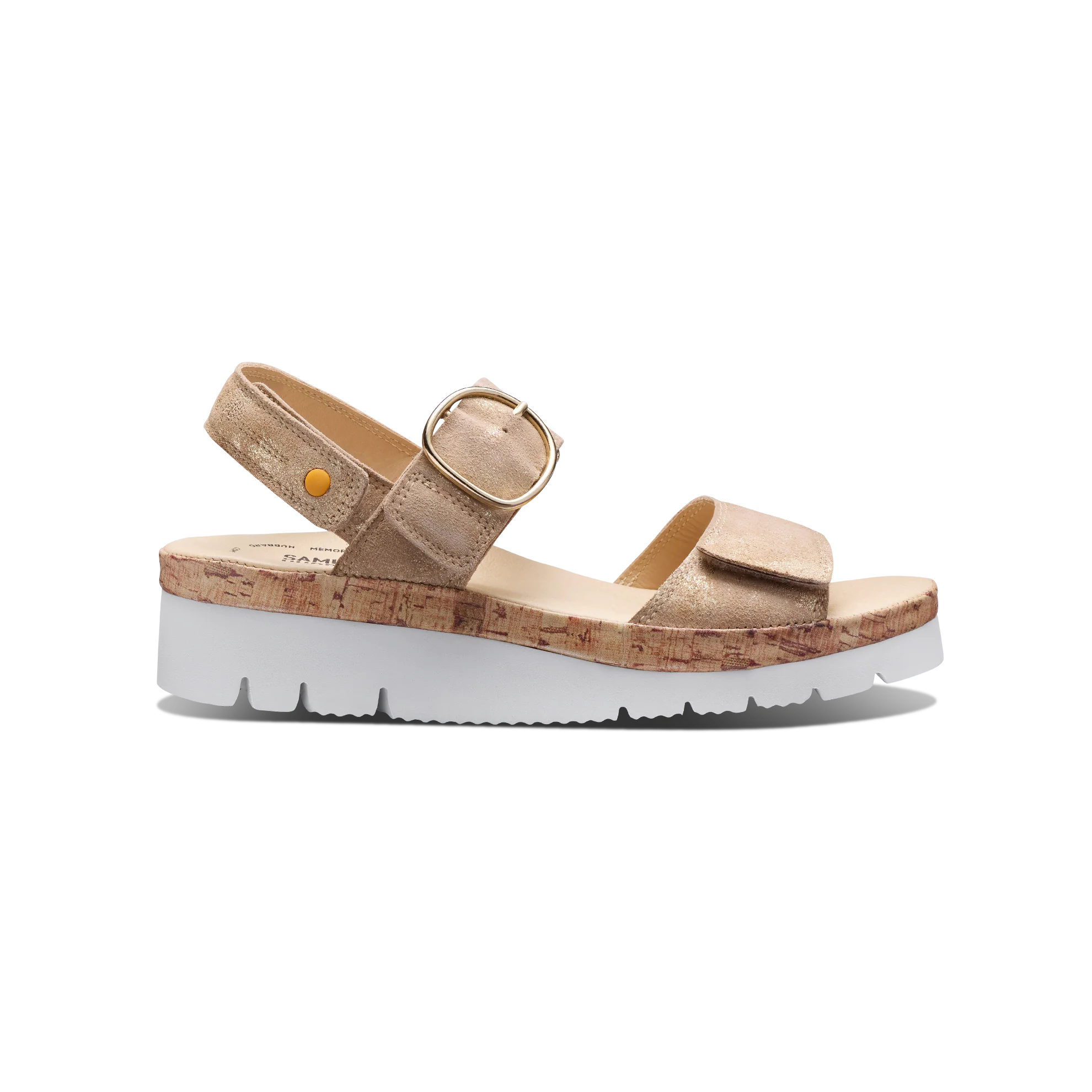 Beige sandal with cork sole on a white background
