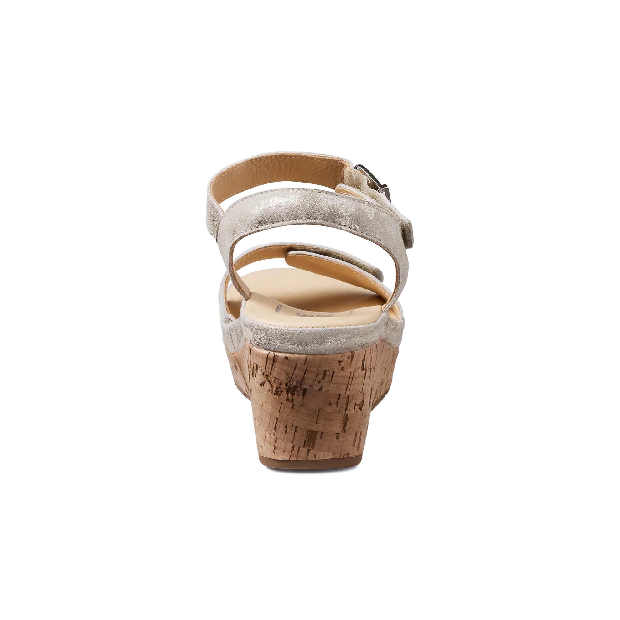 Wedge sandal with cork sole on a white background