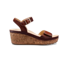 Brown wedge sandal with cork sole on a white background