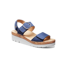 Blue sandal with cork sole on a white background