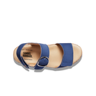 Blue sandal with 'Samuel Hubbard' branding on a white background