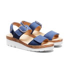 Blue sandals with cork platform on a white background