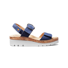 Blue sandal with cork platform on a white background