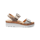 White sandal with cork platform on a white background