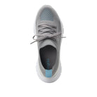 Gray sneaker with a visible brand logo on a white background