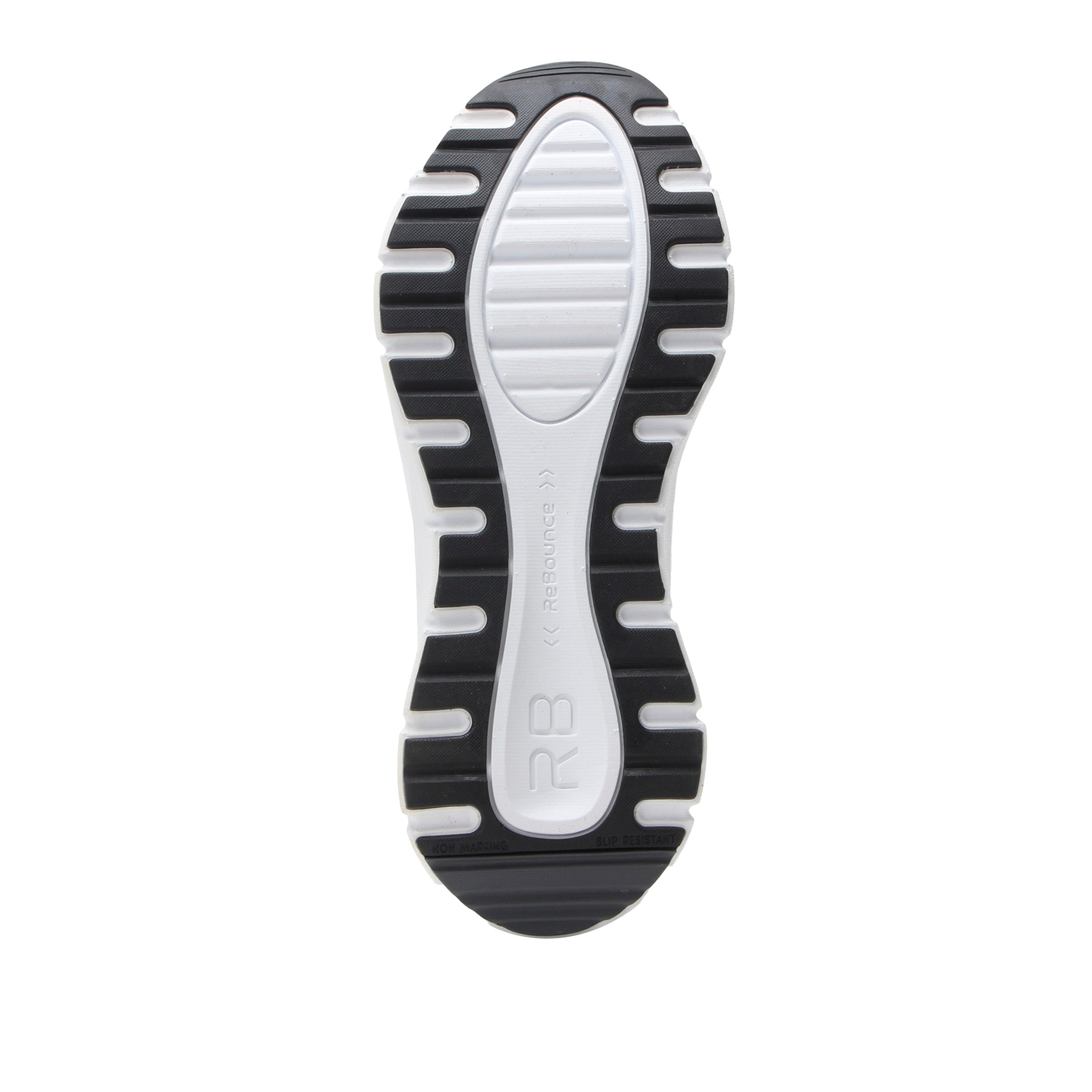 Close-up of a black and white shoe sole on a white background