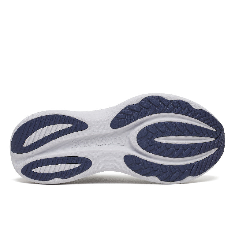 Saucony running shoe sole on a white background