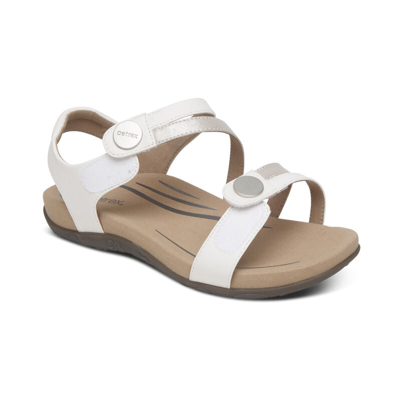 Women's Aetrex Jess Adjustable Quarter Strap Sandal Color: White 7