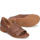 Brown open-toe sandals with 'Sofft' branding on a white background