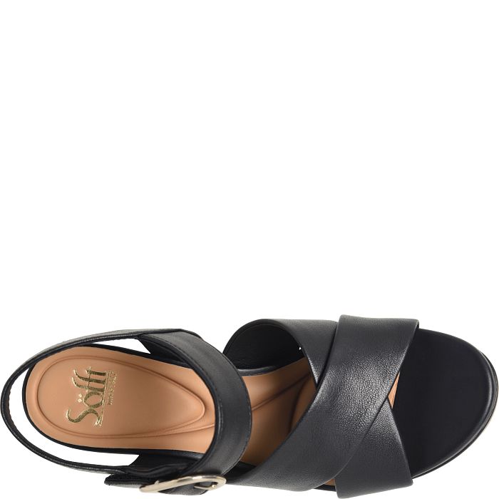 Black sandal with criss-cross straps on a white background