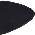 A close-up of a black suede or microfiber fabric surface with a soft, matte texture, cropped against a plain white background.
