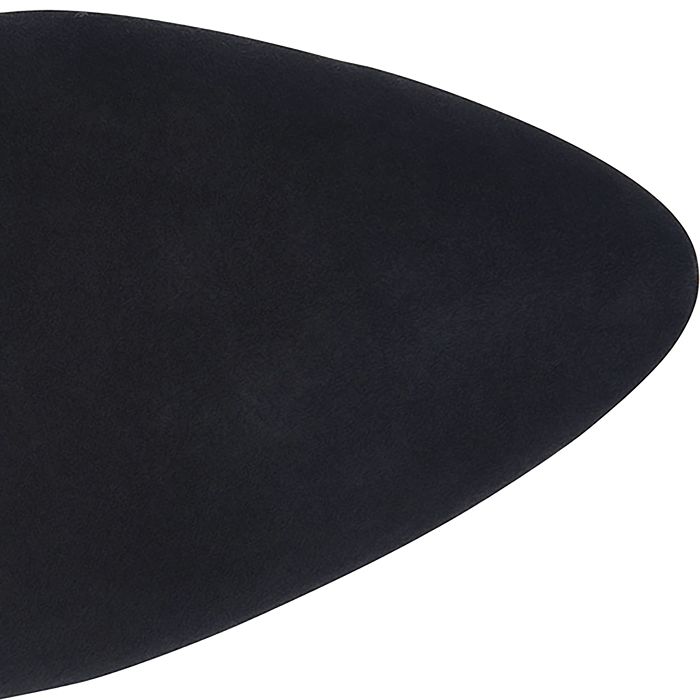 A close-up of a black suede or microfiber fabric surface with a soft, matte texture, cropped against a plain white background.