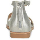 Silver sandal with a back strap on a white background