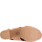 Tan sandal sole with 'Sofft' branding on a white background