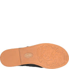 Close-up of a shoe sole with embossed design and 'Sofft' brand logo on a white background